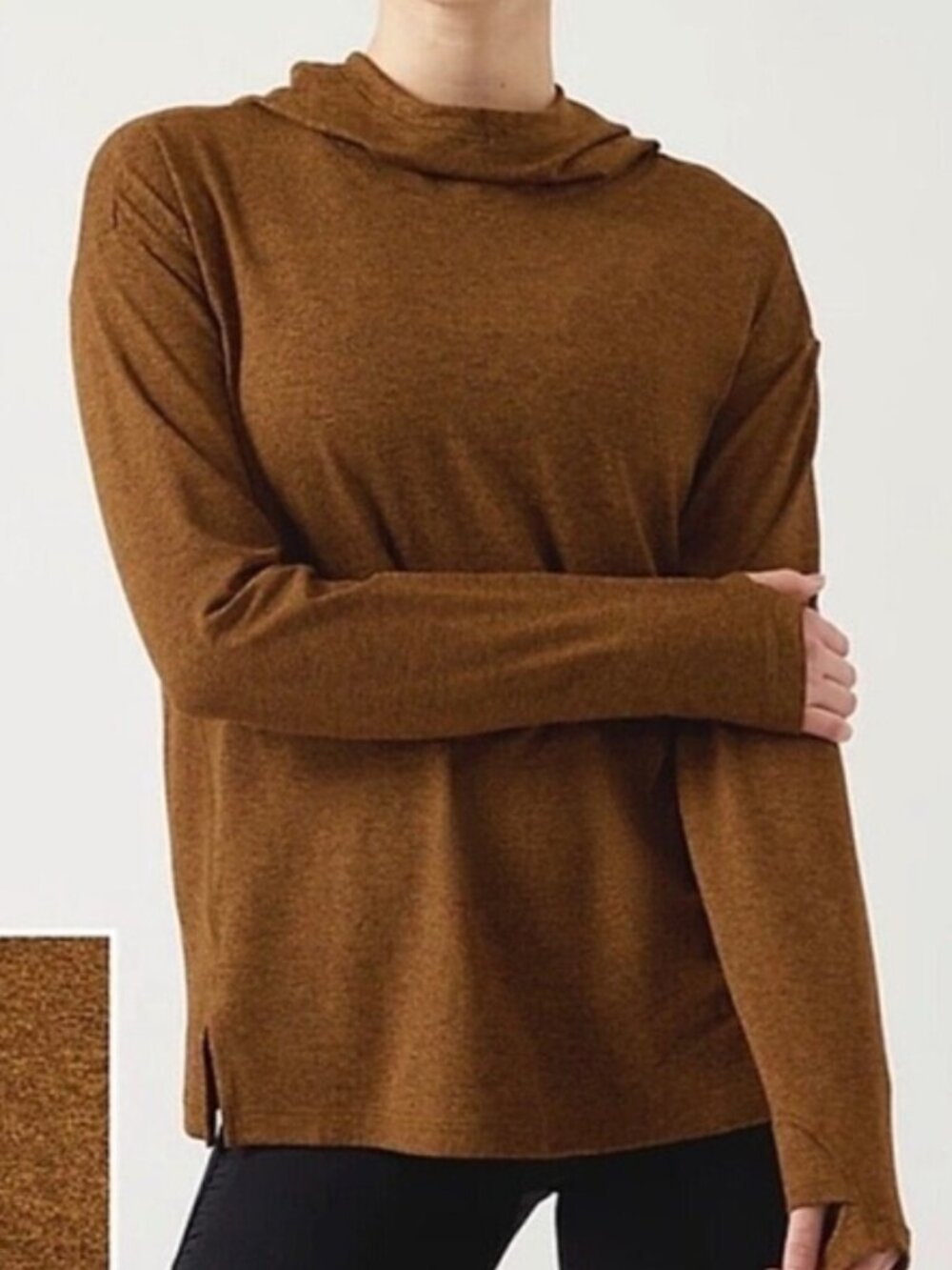 ATHLETA UPTEMPO II LONG SLEEVE HOODIE SWEATSHIRT RUNNING MAHOGANY BRONZE XS